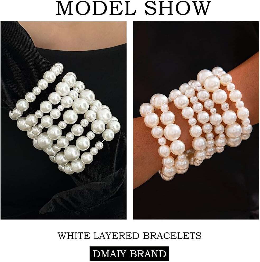 Bracelets for Women White Stretch Pearl Bangles Stacked Wedding Pearls Bracelet