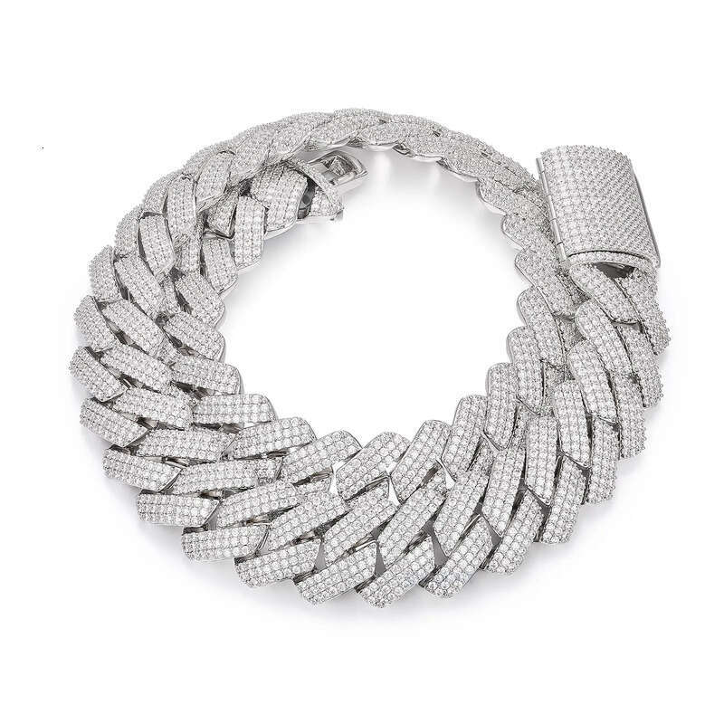 Cuban Link Chain Designer For Men 20MM W 3 Row Bling Dia Necklace Prong Bracelet Rapper Hip Hop Thicker Gold Plated Jewelry Woman Christmas Gift
