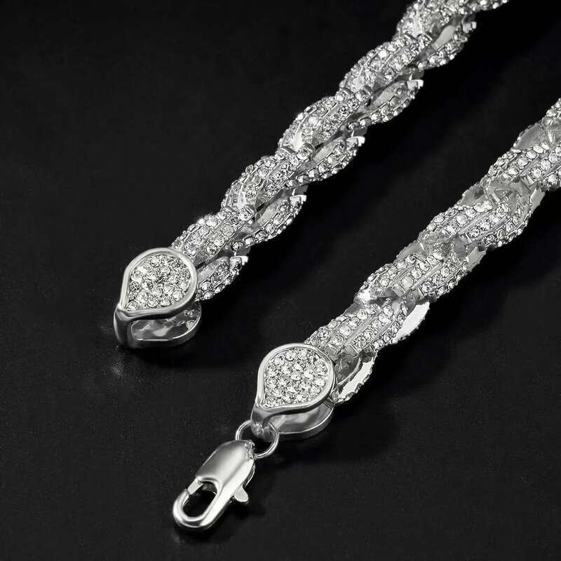Hip Hop Custom Iced Out Sterg Sier Vvs Moissanite White Gold Plated Rope Chain Tennis Chains Jewelry Unisex Dia Twisted Necklace