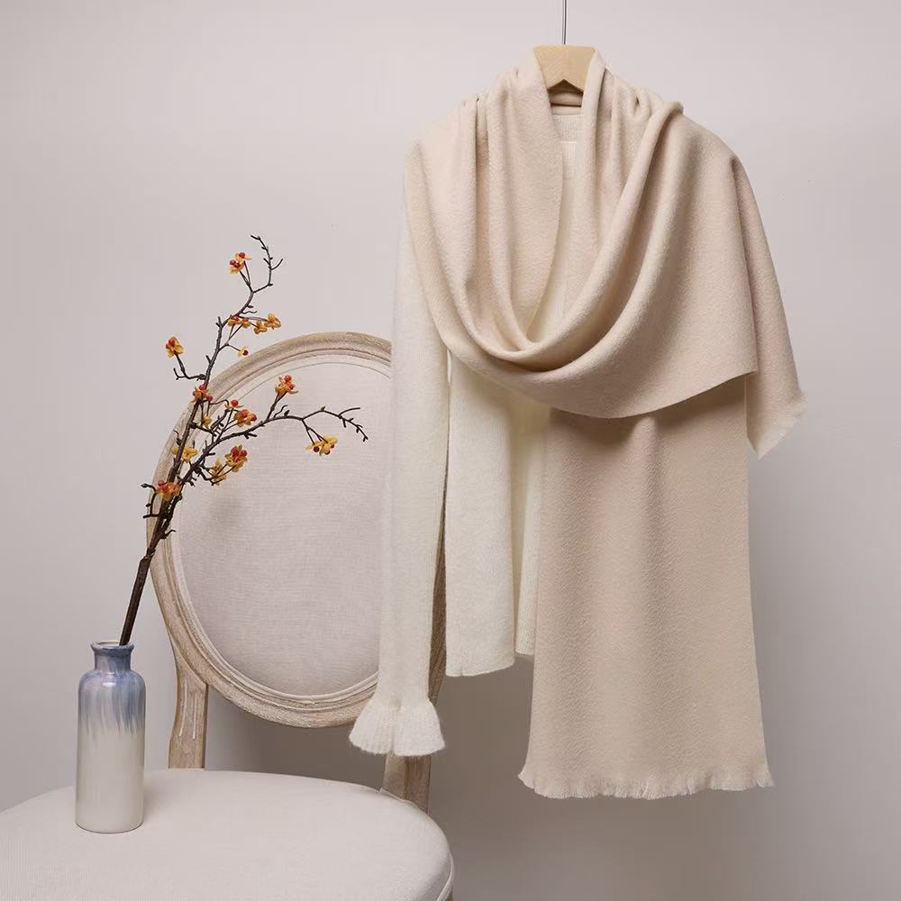 T1948 pure wool scarf men and women's neck warm autumn and winter all-match solid color short tassel wool shawl