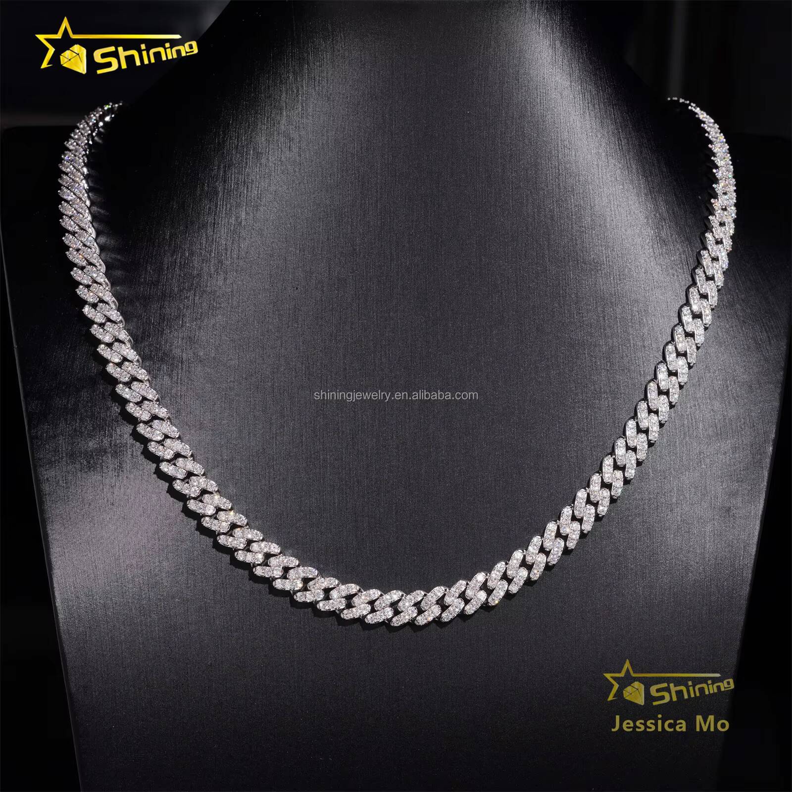 8mm One Row Stone Prong Setting GRA Certificate S925 Solid Silver Iced Out VVS Moissanite Miami Cuban Link Chain Bracelet Set