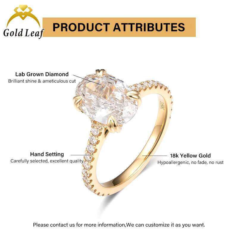 Leaf Jewelry LGl Oval Cut VVS Lab Grown Engagement Luxurious Women's Gold Wedding Ring