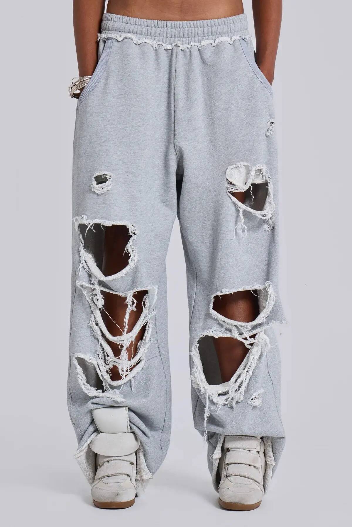 2025 New Y2k Spring and Summer Women's High Quality Hole Breaking Gray Trousers Women Fashion Chic Casual Pants dongdumaoyi