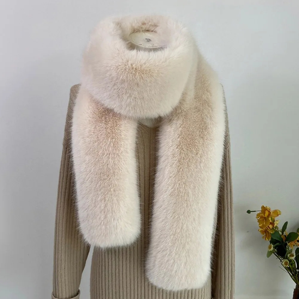 Fashionable 180cm Fur Long Scarf Soft Plush Thick Winter Fluffy Scarf Fur Decor Long Strip Scarf for Women Men 250929
