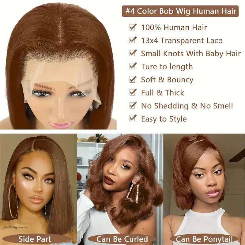 Chocolate Brown Short Bob Bone Straight 200 Densitybrazilian 13X4 HD Transparent Lace Front Human Hair Wig For Women Xiusiyuan2510
