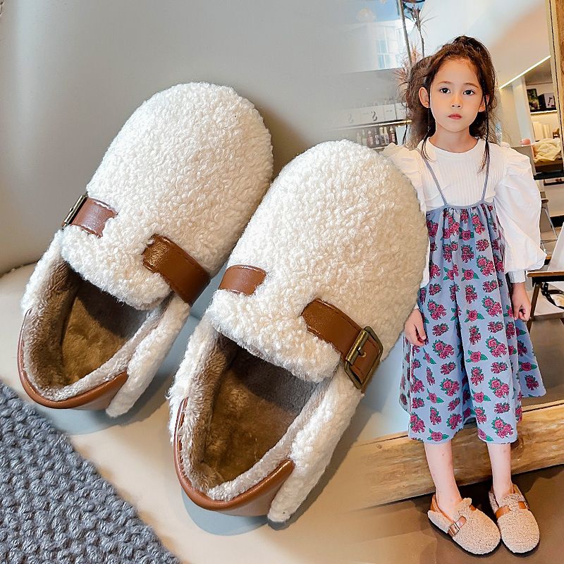 Toddler Winter Loafers Buckle Plush Furry Warm Leisure Boys Flat Shoes Kidszworld Slip-on Comfy Kids Wool Rolled Girls Cotton Shoes 21-36 K0499