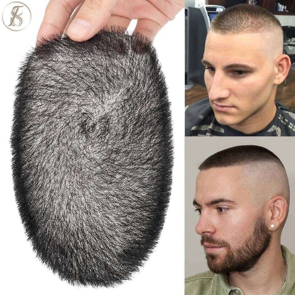 Buzz Cut 100% Human Men Toupee System Super Thin Skin Natural Black Short Hair Wig for Male