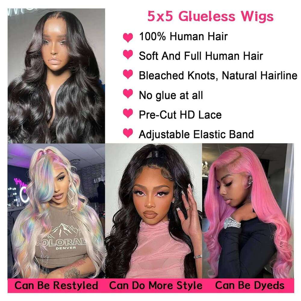 Ready To Wear 5X5 6X4 Closure Body Wave Glueless Human Hair No Glue Pre Cut Lace Wig 180% Density Xiusiyuan2510