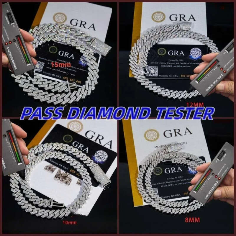 Iced out vvs 2 rows miami gold necklace sterg sier dia moissanite cuban k chain