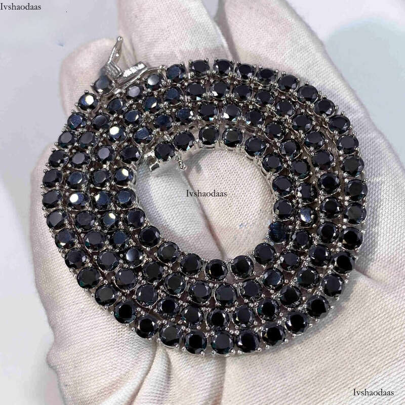 Hiphop Style S Tennis Chain Bracelet and Necklace Round Cut Black Color Moissanite Dia Certified by GRA