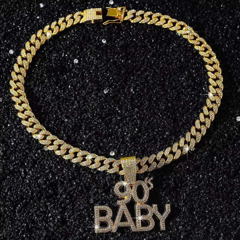 DHCollections Hip Hop Cuban Link Chain with 90s Baby Pendant Iced Out Bling Gold Plated Accessory for Men 18 Inch