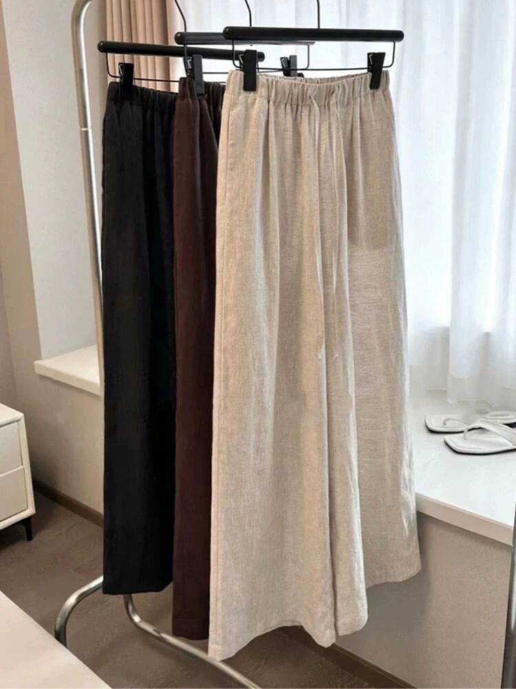 High Waist Linen Women Wide Leg Summer Thin Loose Casual Pants Haruku Korean Solid All Match Straight Trousers dongdumaoyi