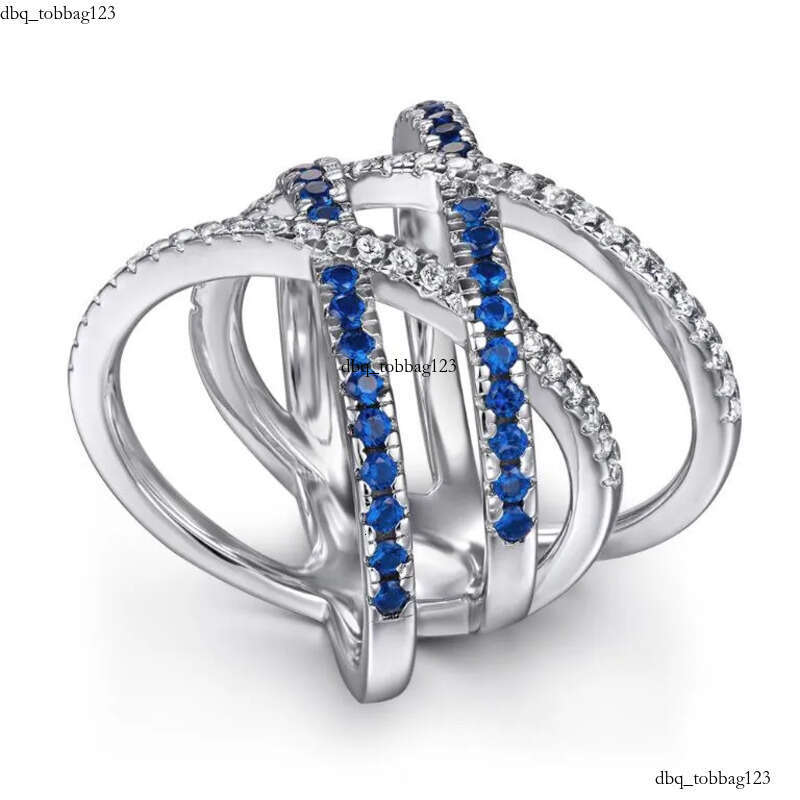 2024 Drop Ship Ins Wedding Rings Jewelry Sterling Sier Bue Sapphire CZ Dia Gemstones Party Eternity Women Engagement Cross Ring For Lover Gift