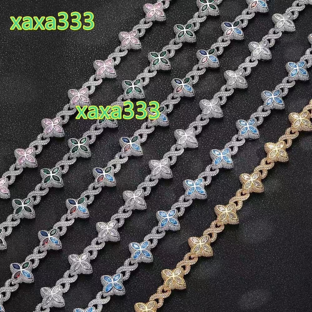 Hip-hop rap infinite four-leaf clover bracelet fashion cool high-end 5A diamond color hand jewelry necklace