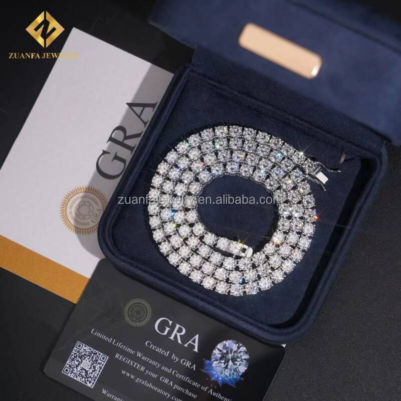 Ship From USA Fashion Iced Out Hip Hop Silver S925 5mm VVS1 Moissanite Diamond GRA Certificate Tennis Chain Bracelet Set