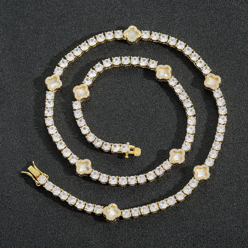 european and american ins wind fourleaf clover diamondencrusted tennis chain necklace womens exquisite highend collarbone chain accessories summer new