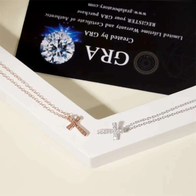 Pure Sterling Sier Jewelry Iced Out Design Moissanite for Women Wedding Gift Bling Cross Necklace
