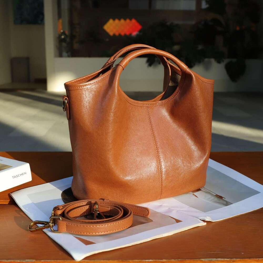 Top Layer Vegetable Tanned Cowhide Bucket For Women 2025 New Spring Summer Handheld Genuine Leather Women's Single Shoulder Crossbody Bag