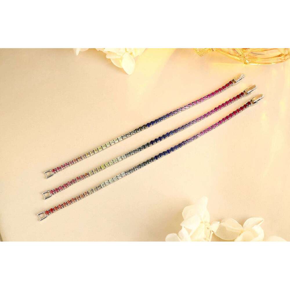 Anster Gradient Rainbow 3.0mm Round Shape Tennis Bracelet S Unisex Fashion Jewelry Lab Grown Color Sapphires Custom
