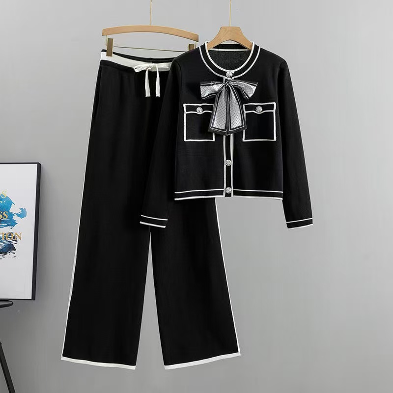 2026 Spring and Autumn New Sweater Plus Size Loose Suit Fashion Long Sleeve Wide Leg Pants Children's Two Piece Set