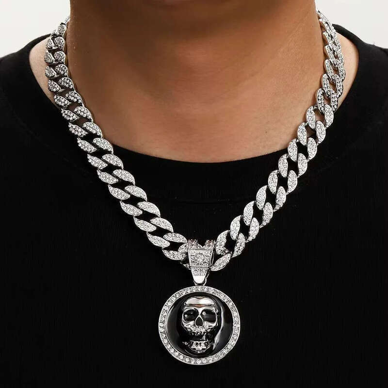 DHcollection 15MM Miami Cuban with Skull Pendant Chain for Men's Hip Hop Rapper Choker