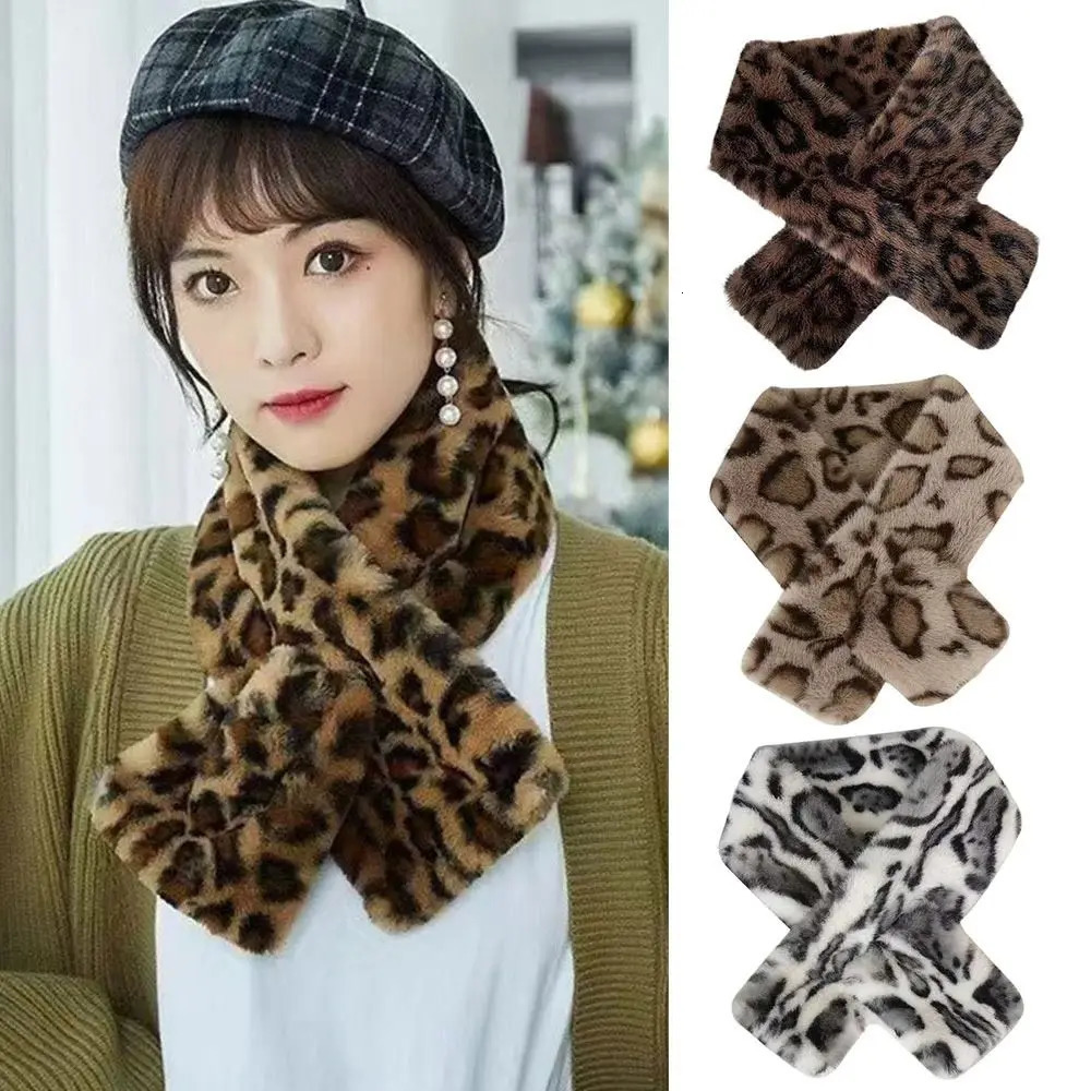 Thicken Warm Leopard Print Scarf Soft Faux Rabbit Fur Faux Fur Scarf Faux Collar Windproof Plush Scarf Winter Season 250929