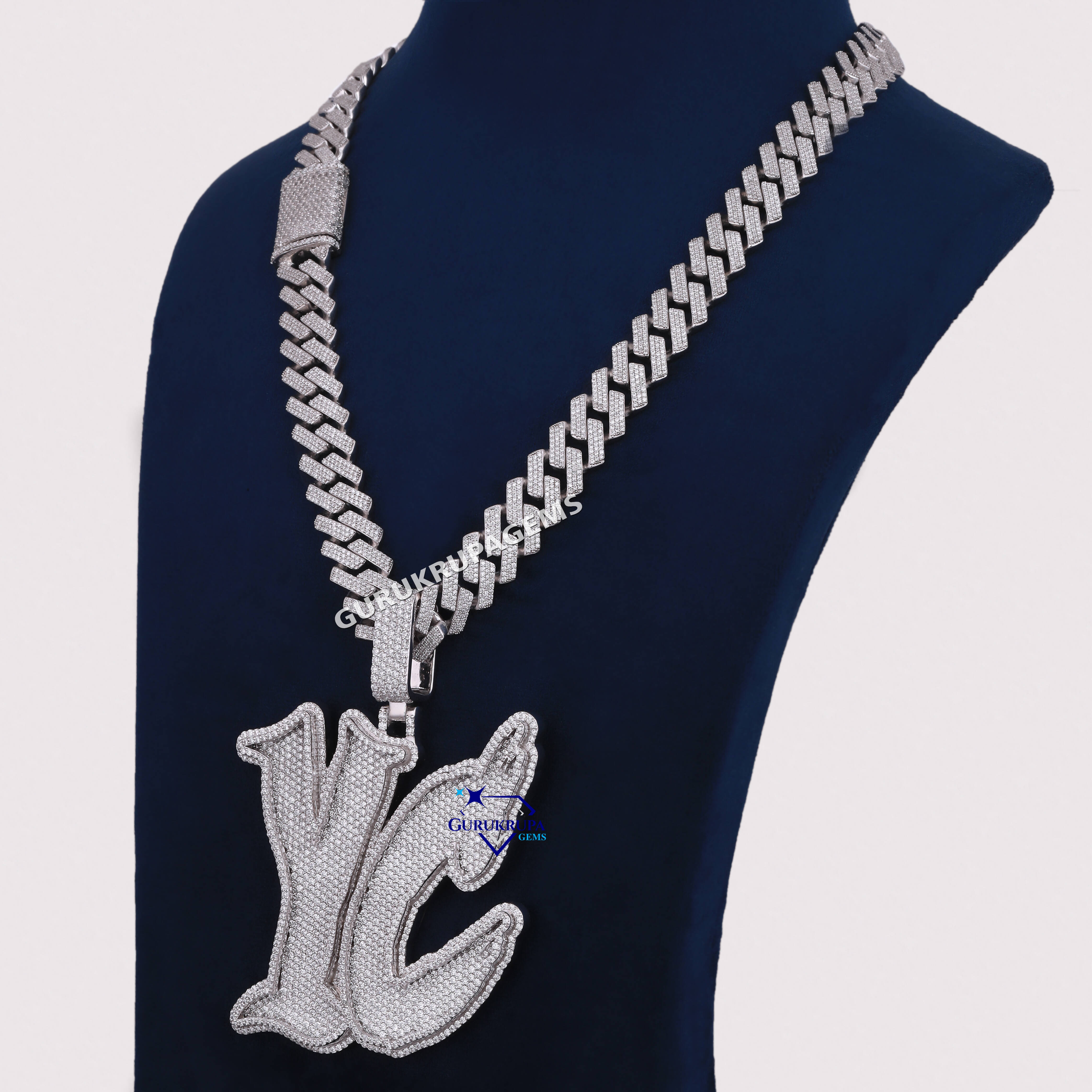 Top Quality Iced Out Bling Hip Hop Jewelry 14k Solid gold Passed Test Lab grown Diamond Letter Pendant Necklace Cuban Chain