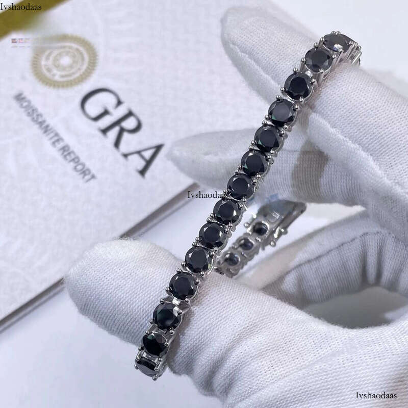 Hiphop Style S Tennis Chain Bracelet and Necklace Round Cut Black Color Moissanite Dia Certified by GRA