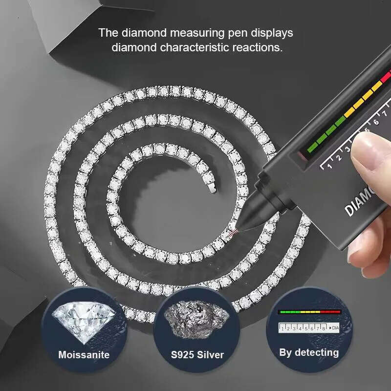 Hip Hop Sier Moissanite Tennis Chain White Gold Iced Out Dia Bracelet Necklace Fine Jewelry Sets for Men Women