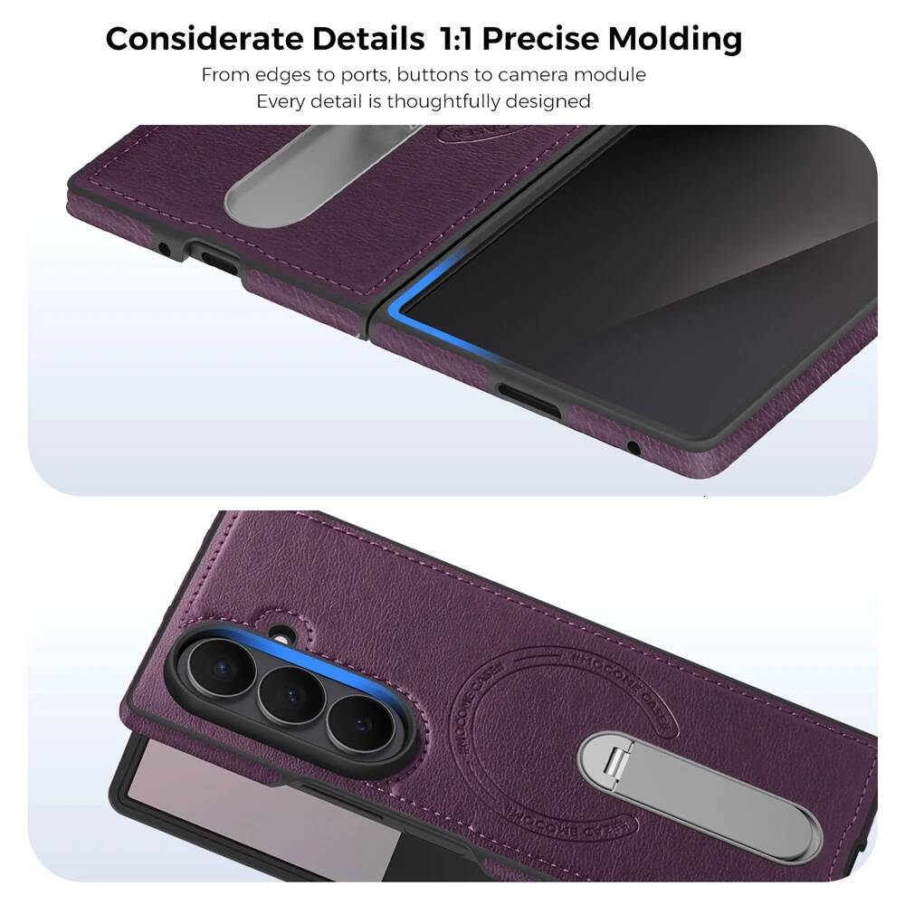 Wireless Charging Magnetic Cover For Samsung Galaxy Z Fold 7 6 5 4 3 Leather Kickstand Bracket Phone Case Shockproof
