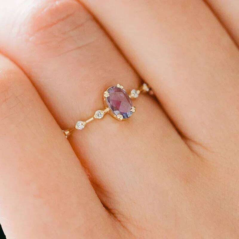 Gold Plated Purple Crystal For Women Romantic Engagement Wedding Ring Fashion Jewelry Gifts 6/7/8size