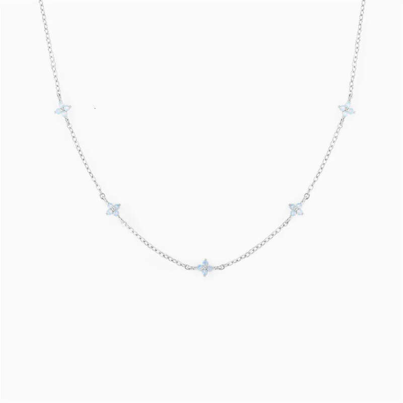 Ins Simple Fashion Flower Pendant Jewelry White Rose Gold Fill Blue Sapphire CZ Dia Gemstones Party Women Clavicle Necklace For Mother Day Gift