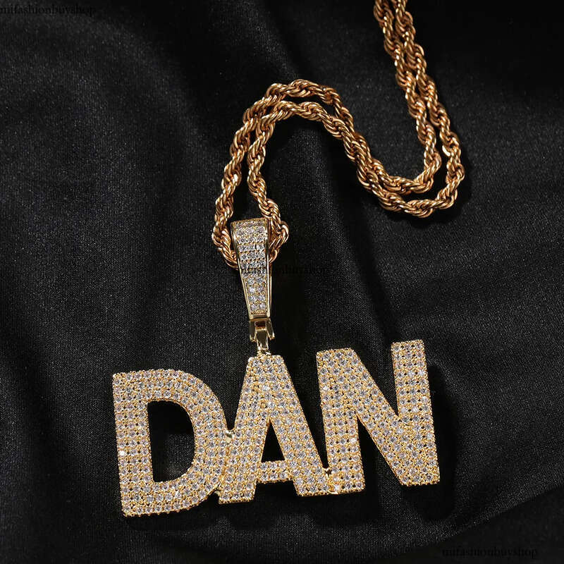 Hip Hop Custom A-Z Letters 0-9 Numbers Pendant Necklace 3 Rows 5A Zircons Men Women Jewelry Gift