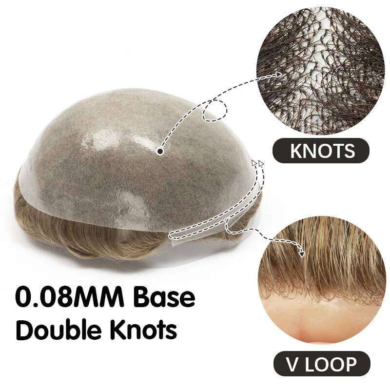 0.06mm Thin Skin Natural Hairline Men's Capillary Prothesis Toupee Men Wigs Male Wig System 100% Human Hair