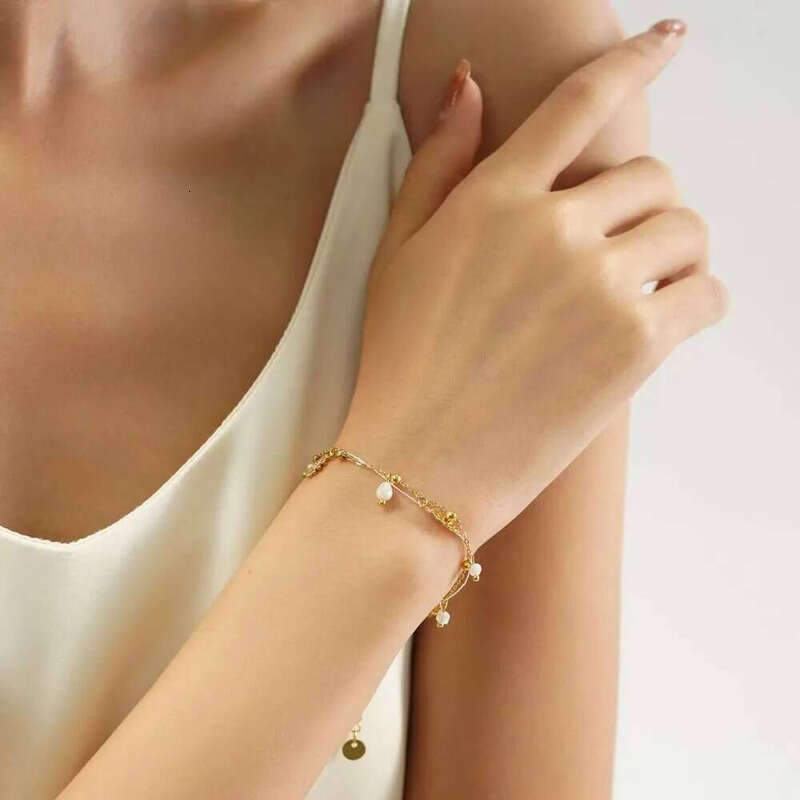 DHCollections Dyola New Arrival Gold Plated Designer Jewelry Stainless Steel for Women Double Layer wer Pearl Bracelet