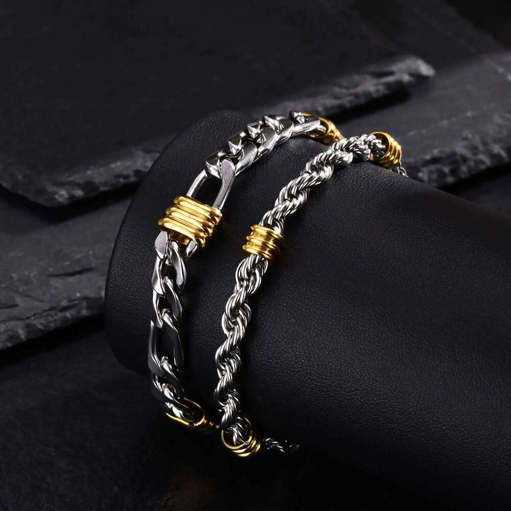 Vnox Stylish Rope Chain Bracelets with Tubes Charms,Simple Cuban Links Bracelets,Stainless Steel Trendy Fashion Writband Jewelry