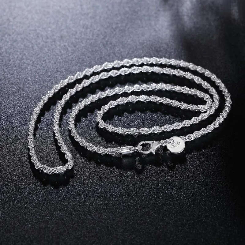 Chains Sterling Sier Necklace 16-24 Inches 3MM Twisted Rope Chain For Women FashionCharm Jewelry Gifts