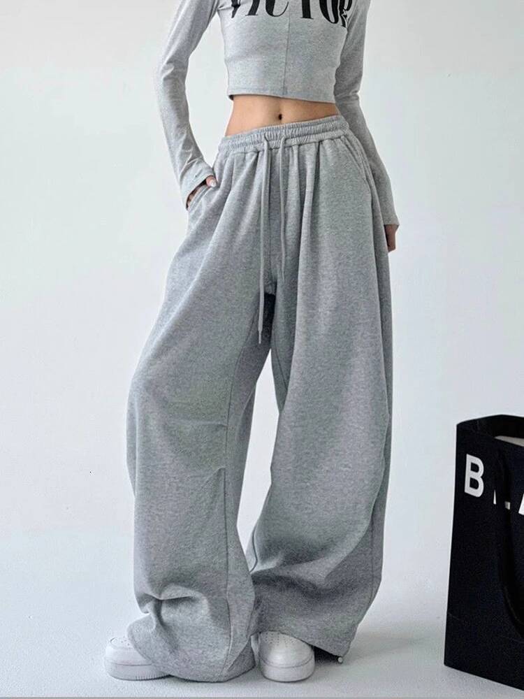 Y2K Haruku Wide Leg Sweatpants Women Streetwear Baggy Oversize Gray Sports Pants High Waist Drawstring Casual Joggers Trousers dongdumaoyi