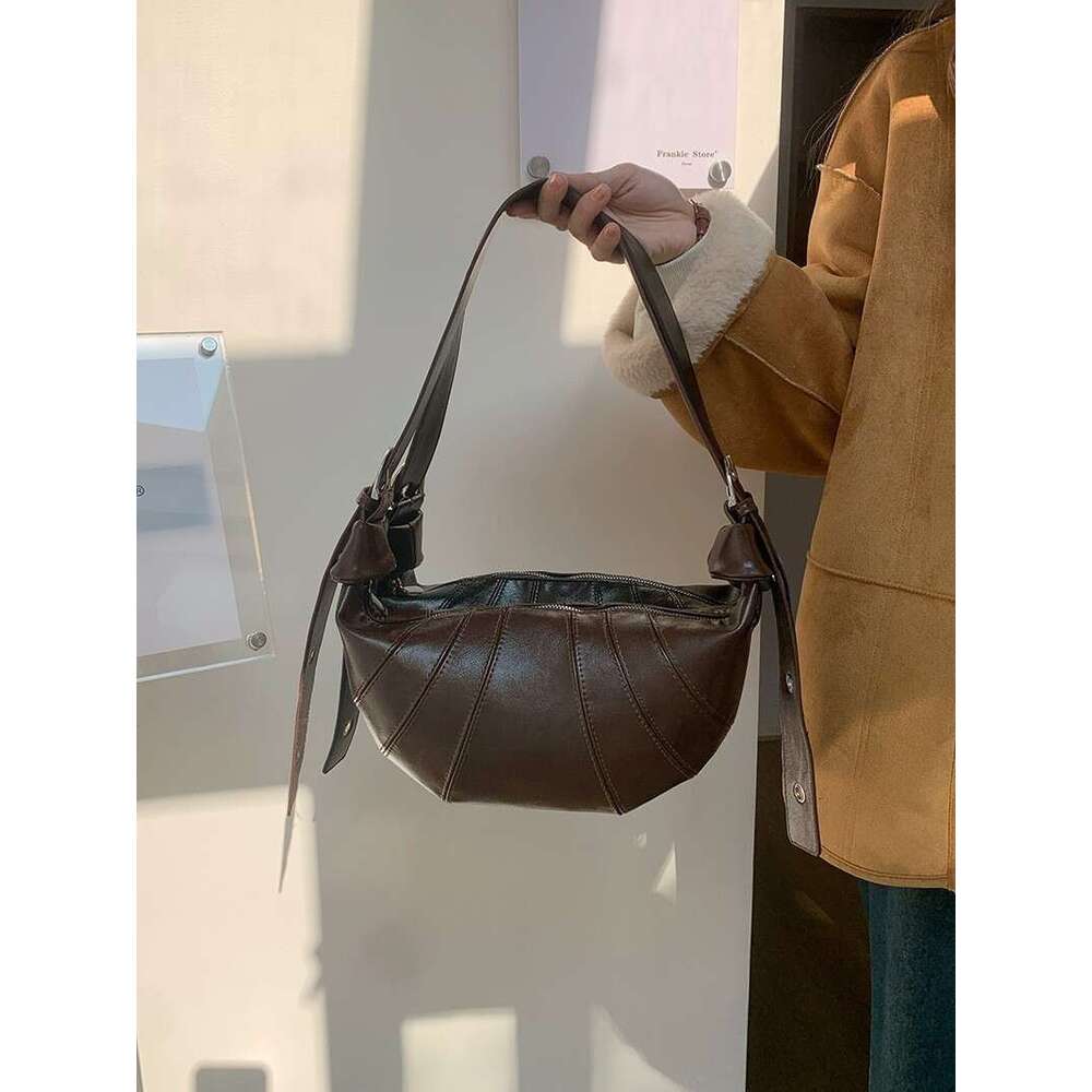 2025 New Niche Croissant Cowhide Dumpling Fashion Single Shoulder Crossbody Baguette Women's Bag