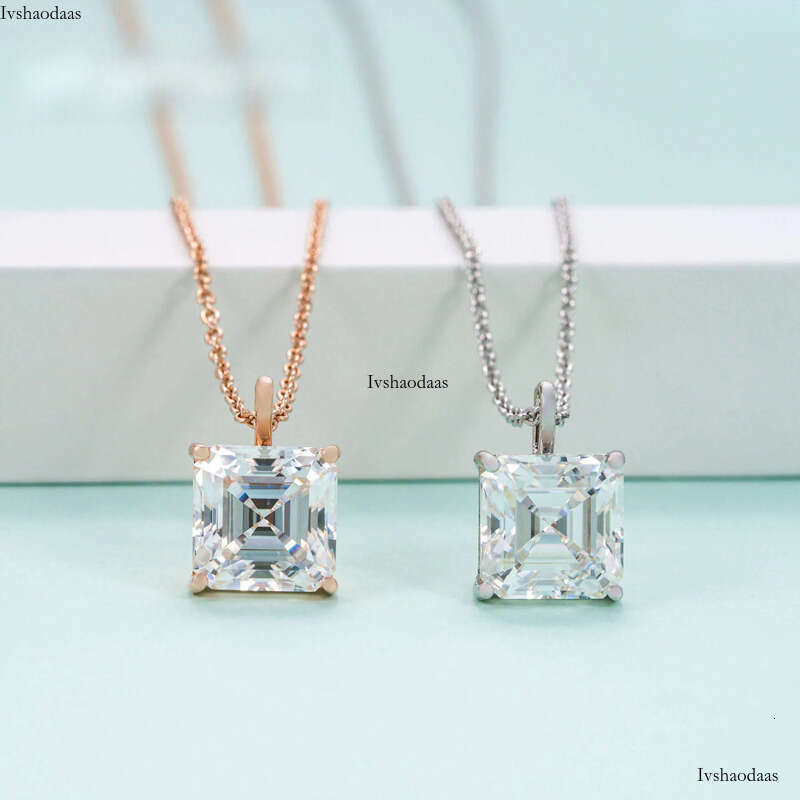 Pass tester asscher cut moissanite custom iced dia women fine pendant necklace