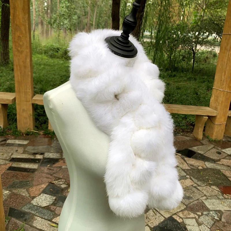Real Rabbit Fur Scarf Winter Neck Warmer Knitted Furry Fur Collar Ladies Thick Fur Scarves Plush Real Fur Shawls Solid 250929