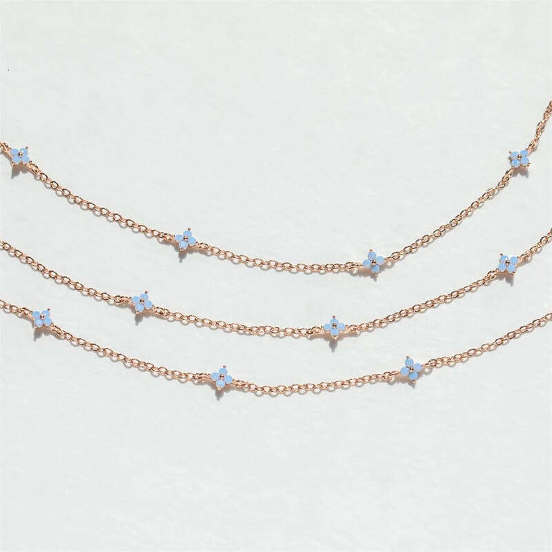 Ins Simple Fashion Flower Pendant Jewelry White Rose Gold Fill Blue Sapphire CZ Dia Gemstones Party Women Clavicle Necklace For Mother Day Gift