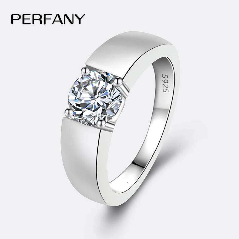 PERFANY 0.5/1CT Moissanite for Men S Pure Sier Laboratory Cultivated Dia Engagement Ring Classic Wedding Jewelry
