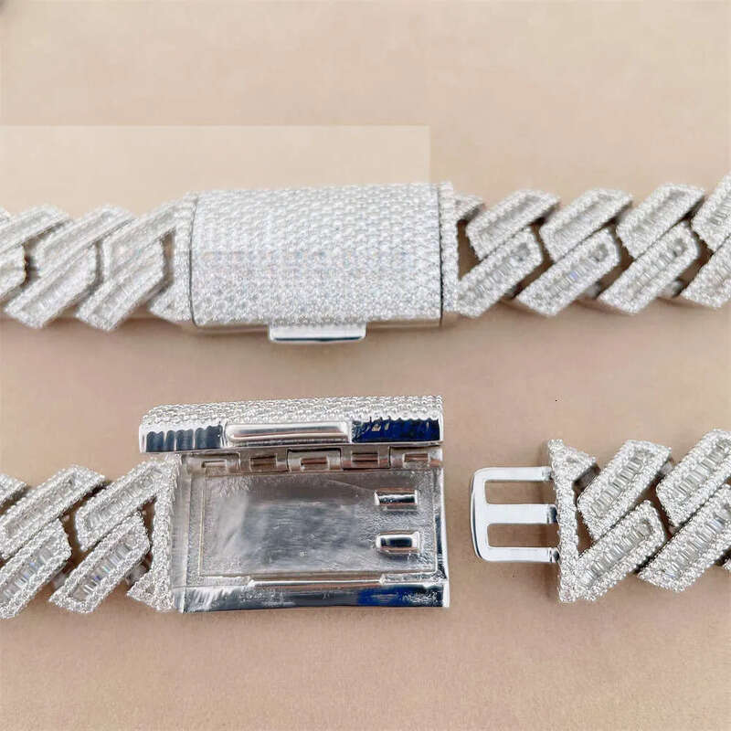 Bussdown 18mm Baguette for Men Moissanite Sier Hip Hop Iced Out Cuban Link Chain