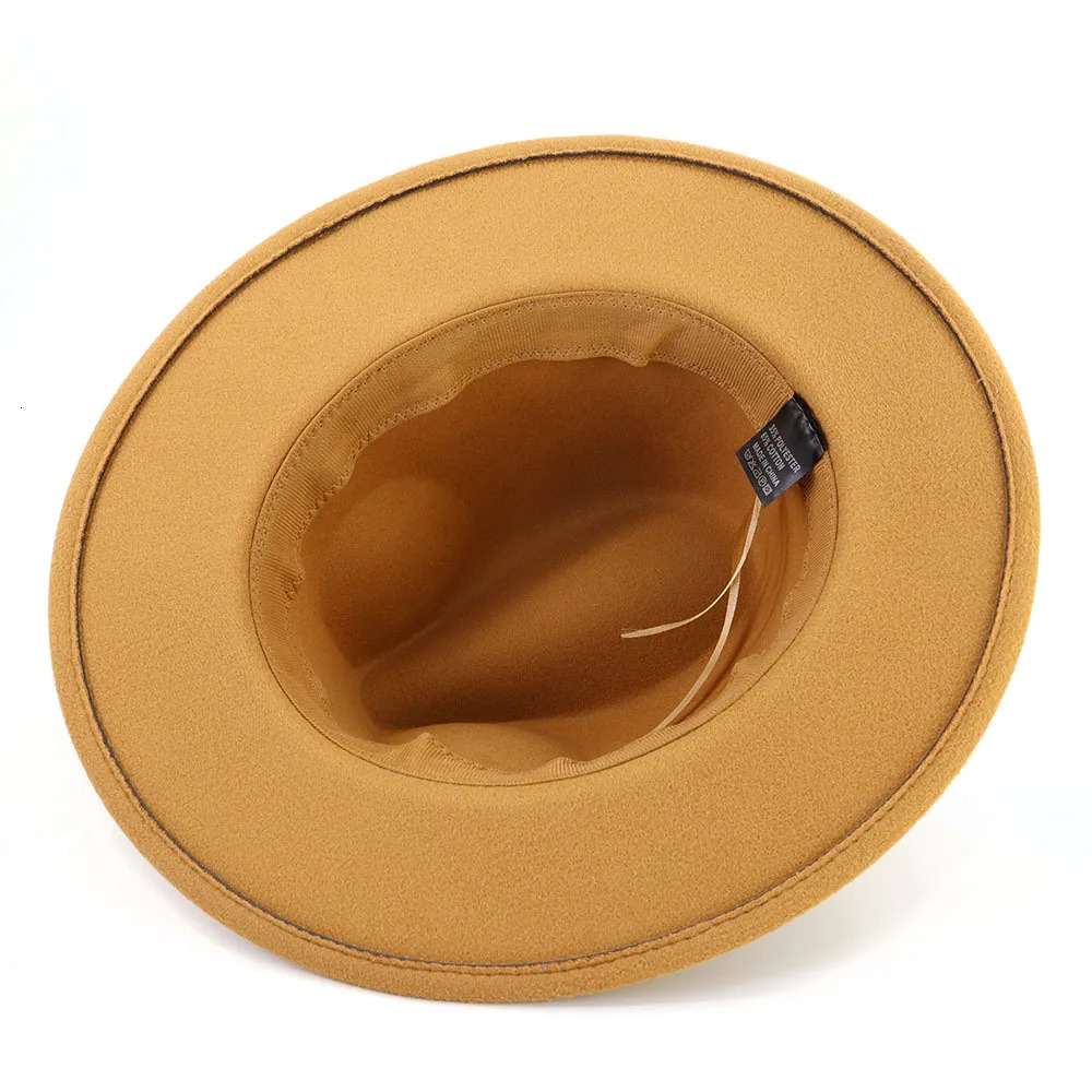 Brown Belt Buckle Jazz Fedora Hat Autumn Winter Women Men Party Church Top Hat Wide Brim Sun Hat Felt Panama Cap 250930