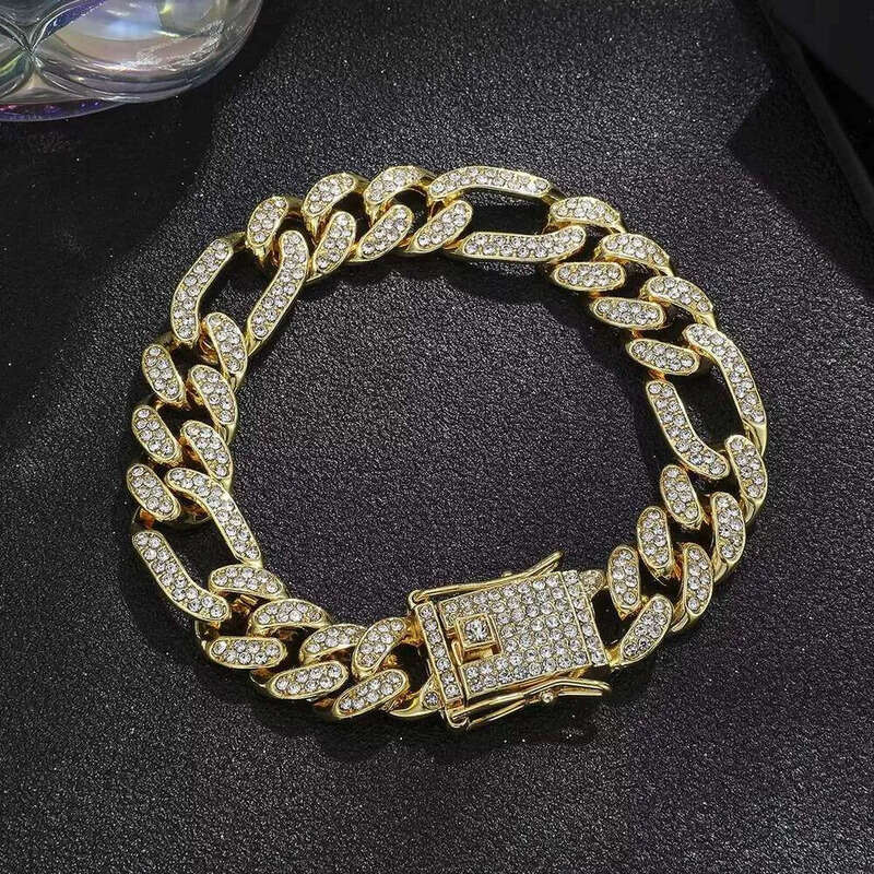 DHgate Iced Out Cuban Link Chain for Men Women Hip Hop Bling Rhinestone Choker Necklace Adjustable Fashion Jewelry Sier Color 1 Piece 18mm Width