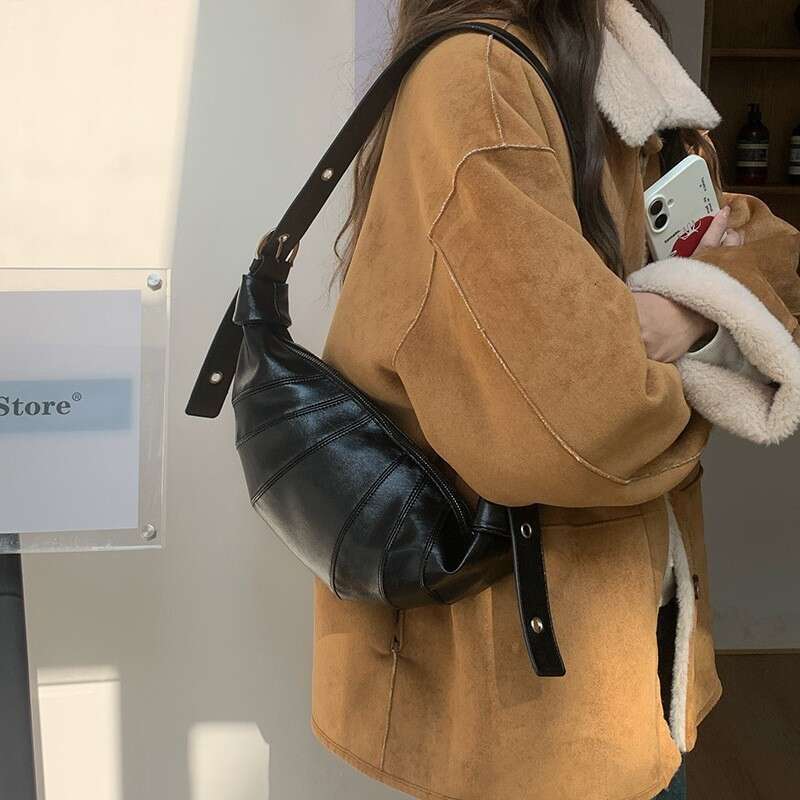 2025 New Niche Croissant Cowhide Dumpling Fashion Single Shoulder Crossbody Baguette Women's Bag