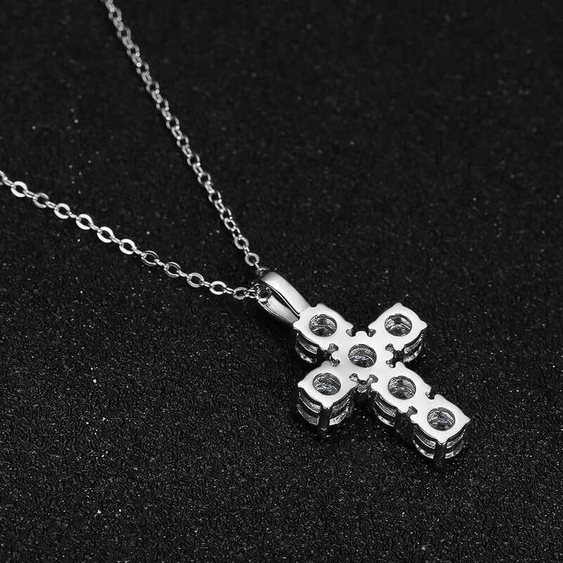 KNOBSPIN 3ct D VVS1 Moissanite Cross Pendant Necklaces for Women Man Sparking Dia with GRA 100% Sterling Sier Necklace