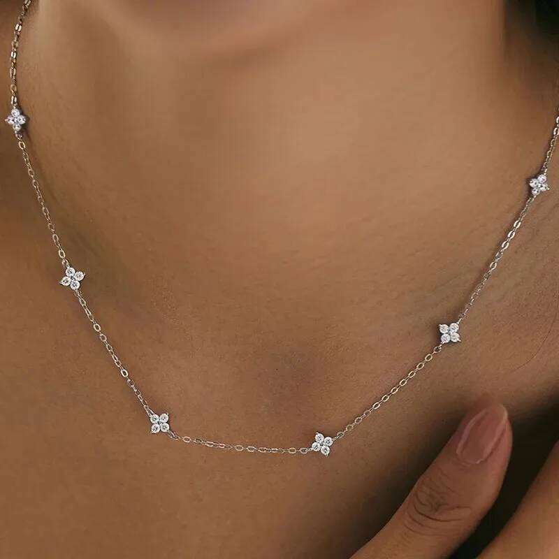 Sier Plated Cubic Zirconia Four Leaf Clover Charm Bracelet for Women Girls Adjustable Chain Link Jewelry Gift