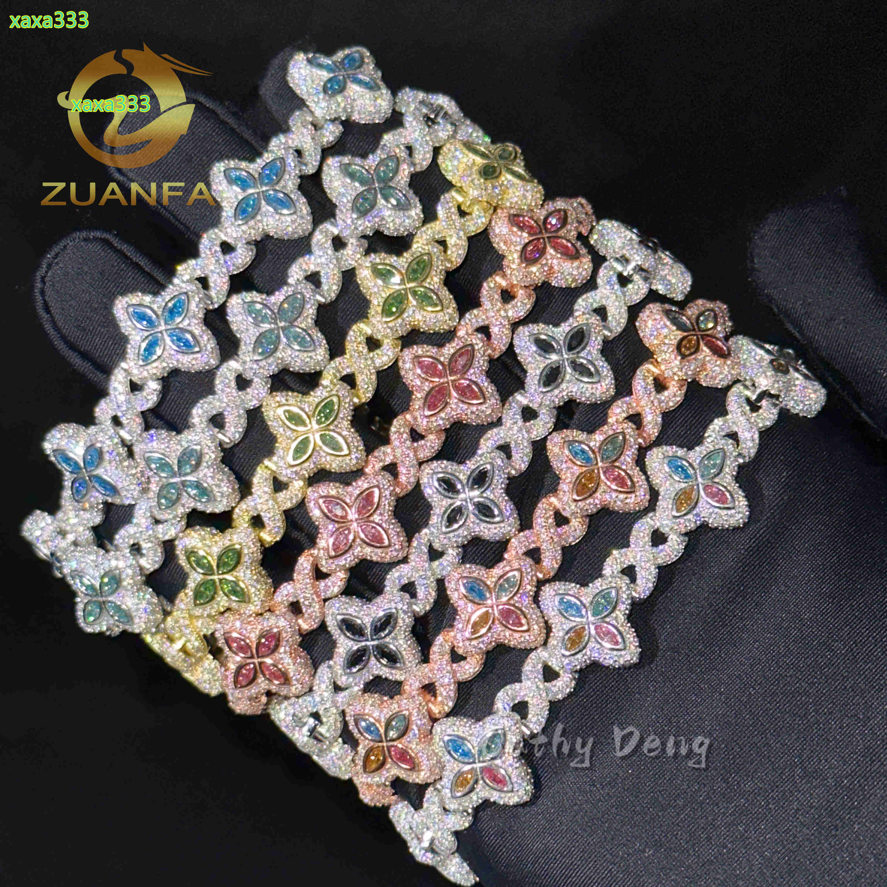 New Marquise Flower Design Hip Hop Jewelry Iced Out Unisex Moissanite Cuban Link Chain 925 Silver Moissanite Bracelet